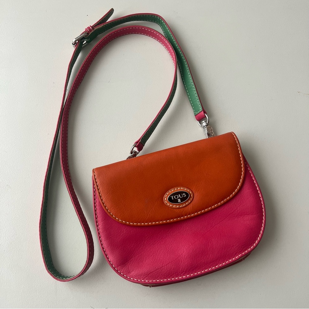 Tous Vibrant Pink and Orange Crossbody Bag with Saddle Shape